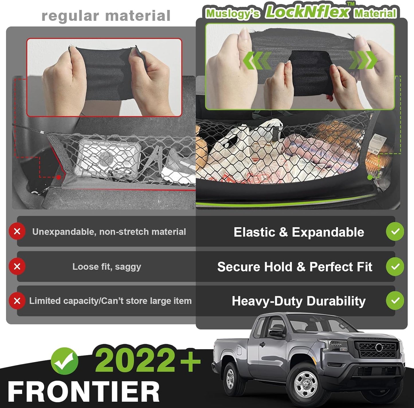 Muslogy Truck Bed Cargo Net Trunk Netting Compatible with 2023-2025 2026 Honda CR-V Accessories, Pickup Cargo Organizer SUV Sedan Storage Net w/Heavy Duty Carabiners - Colors B
