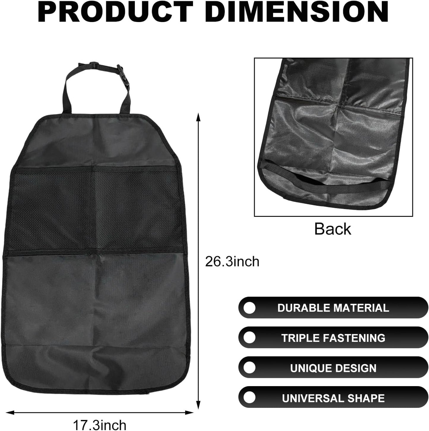 2 PCS Kick Mat Back Seat Protector, Waterproof Car Backseat Protective Kick Mat with 2 Mesh Pockets, Large Vehicle Seat Back Kick Mat Organizer for Kids, Car Accessories