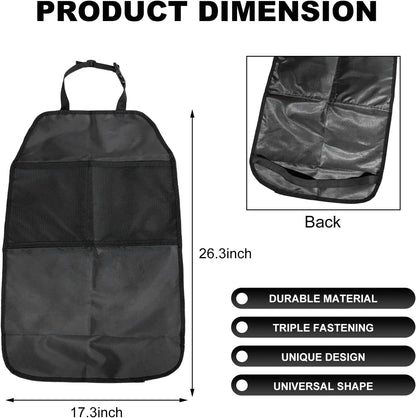 2 PCS Kick Mat Back Seat Protector, Waterproof Car Backseat Protective Kick Mat with 2 Mesh Pockets, Large Vehicle Seat Back Kick Mat Organizer for Kids, Car Accessories