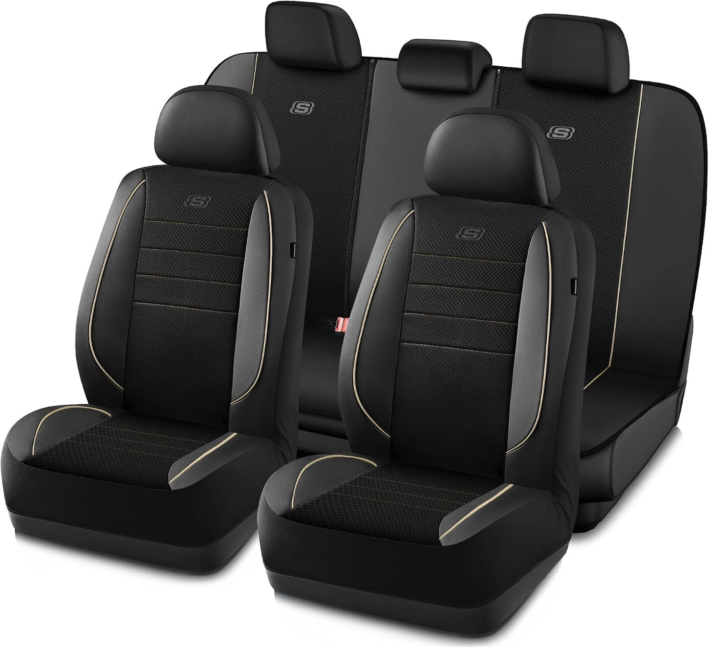Skechers Air-Cooled Memory Foam Seat Covers,Mesh Thick Car Seat Covers,Piping Leather Car Seat Covers Front Seats,Airbag Compatible,Automotive Comfort Universal FitMost Cars,Vans,Truck,SUV,Black