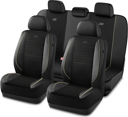 Skechers Air-Cooled Memory Foam Seat Covers,Mesh Thick Car Seat Covers,Piping Leather Car Seat Covers Front Seats,Airbag Compatible,Automotive Comfort Universal FitMost Cars,Vans,Truck,SUV,Black