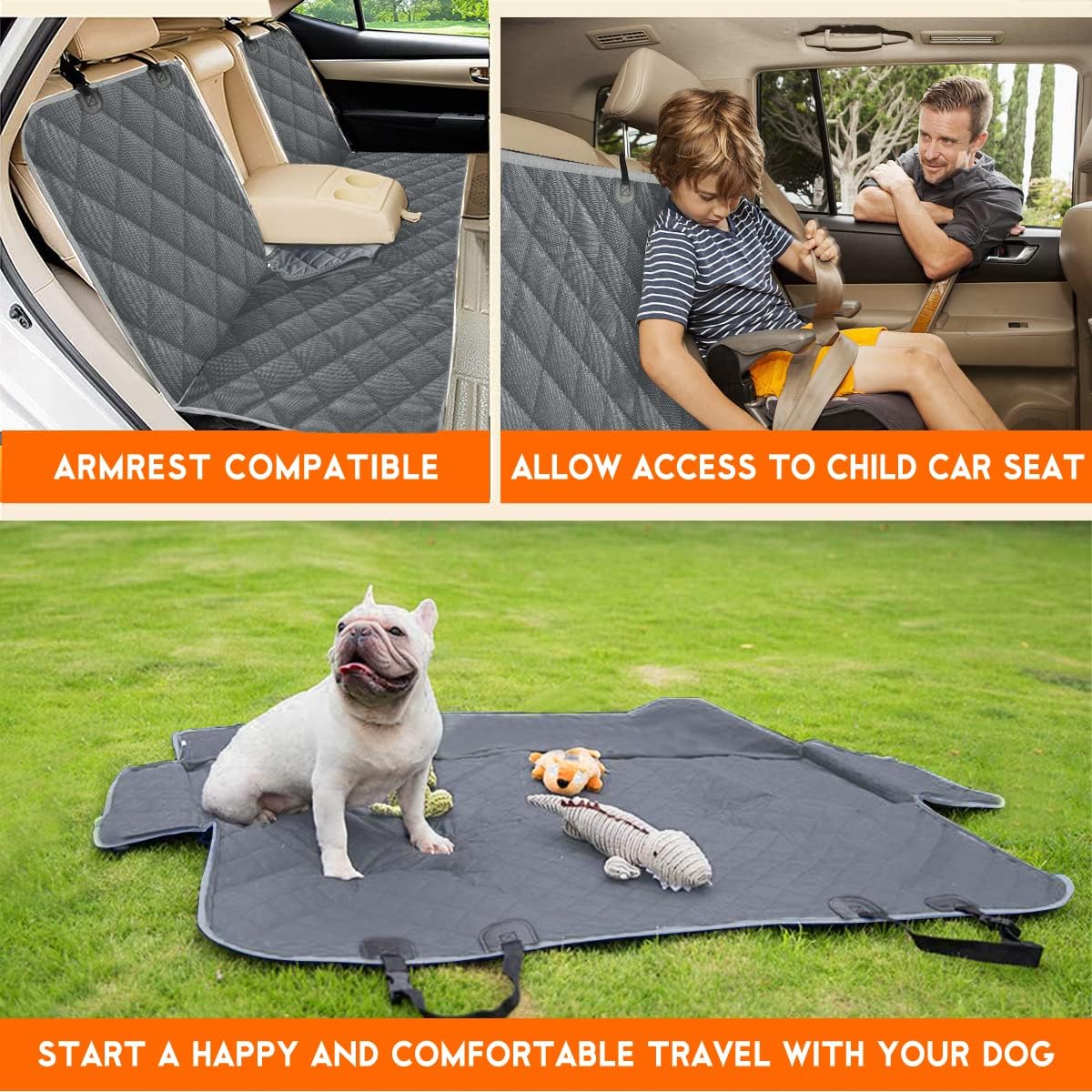 Yuntec Dog Car Seat Cover, Back Seat Cover for Dogs Pet Car Seat Protector Waterproof Rear Seat Cover Durable Car Seat Cover, fits Middle Armrest for Most Cars SUVs Trucks (53” Width)- Black