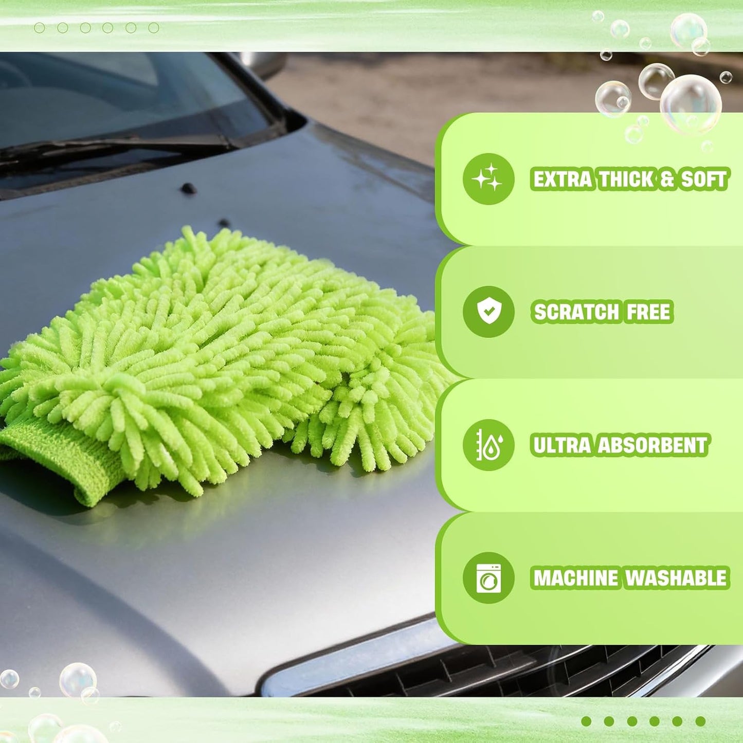24 Pack Car Wash Mitt Bulk Microfiber, 10'' x 8'' Chenille Car Wash Mitt Gloves, Scratch Free Double Sided No Lint No Marks for Truck SUV and All Vehicle Surfaces (Blue)