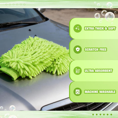24 Pack Car Wash Mitt Bulk Microfiber, 10'' x 8'' Chenille Car Wash Mitt Gloves, Scratch Free Double Sided No Lint No Marks for Truck SUV and All Vehicle Surfaces (Blue)