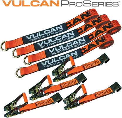 VULCAN Car Tie Down with Flat Hooks - Lasso Style - 2 Inch x 96 Inch - 4 Pack - Silver Series - 3,300 Pound Safe Working Load