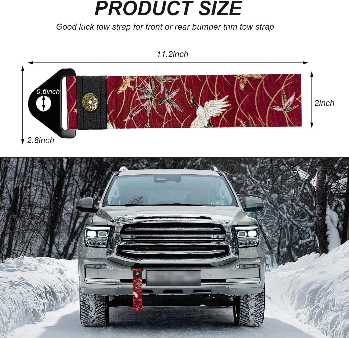 Racing Tow Strap, Stylish JDM Car Bumper Tow Strap Trailer Hook Belt for Decoration, Heavy Duty Nylon Traction Rope Universal Fit for Front or Rear Front Bumper (Black)