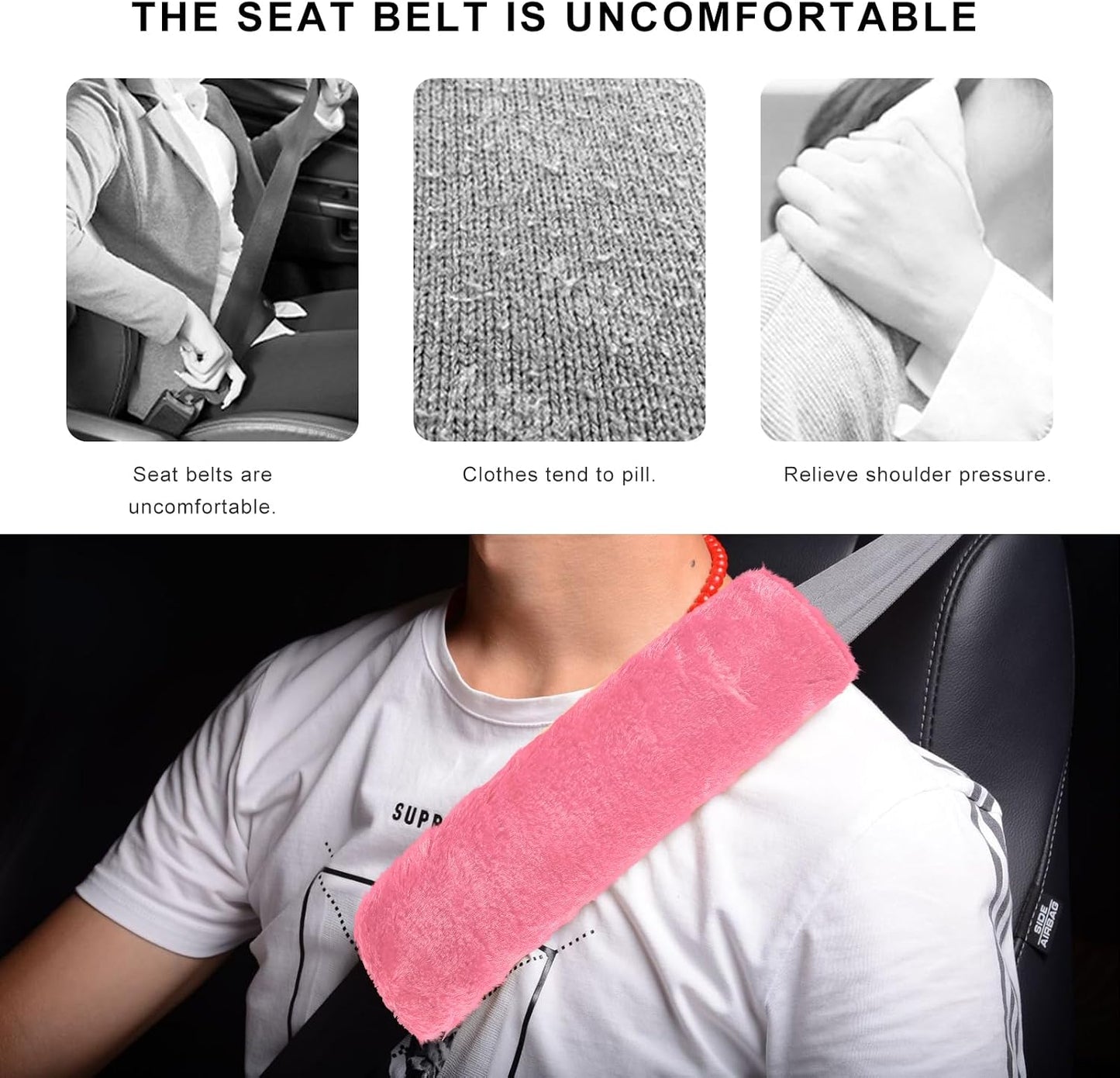 Sun Walker 2PCS Seat Belt Shoulder Pads, Fluffy Soft Plush Auto Seat Belt Pads for Protecting Your Neck & Shoulder, Comfortable Seatbelt Cover Warm Protective Cushion for Most Cars (Purple)