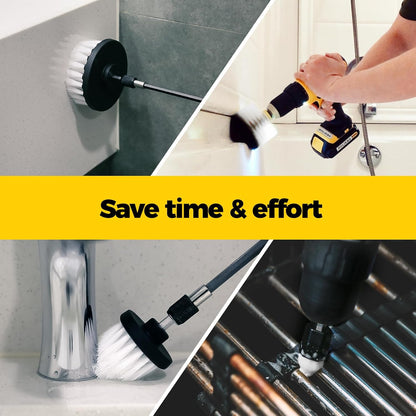Holikme 6Pack Drill Brush Power Scrubber Cleaning Brush Extended Long Attachment Set All Purpose Drill Scrub Brushes Kit for Grout, Floor, Tub, Bathroom and Kitchen Surface,Scratch Brushes（Yellow）