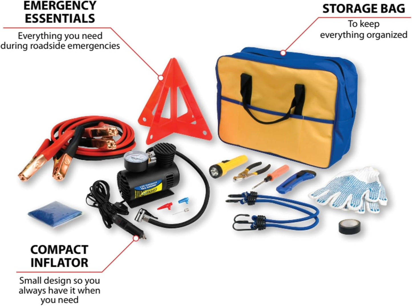 Performance Tool W1555 Deluxe Roadside Emergency Assistance Kit With Jumper Cables