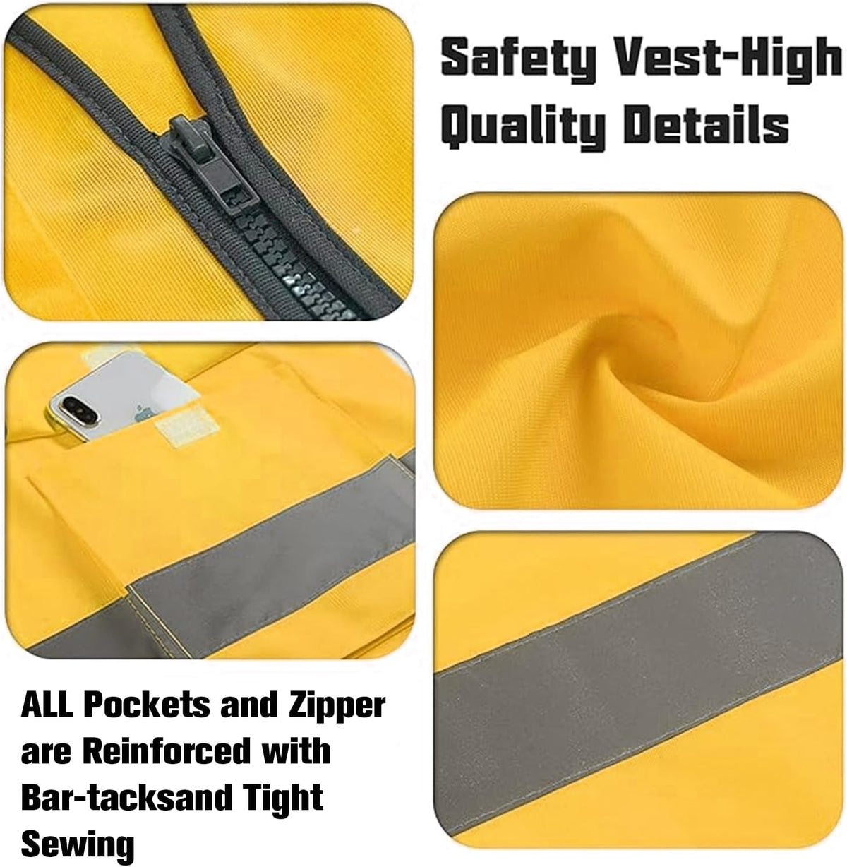 Safety Vests 20 Pack,Hi Vis Construction Vest with 5 Pockets and Zipper,Reflective Vest for Men Women Work One Size