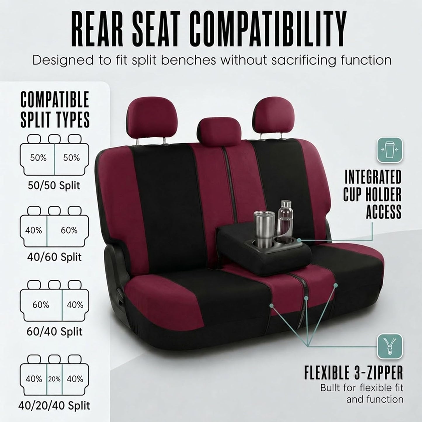 FH Group Full Set Cloth Car Seat Covers, Universal Fit Front and Split Bench Rear, Airbag Compatible, Washable for SUV, Sedan, Van - Black