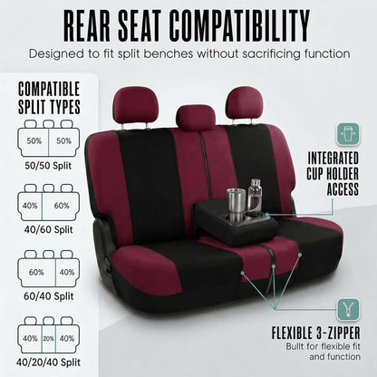 FH Group Full Set Cloth Car Seat Covers, Universal Fit Front and Split Bench Rear, Airbag Compatible, Washable for SUV, Sedan, Van - Black
