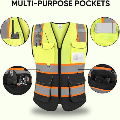 TICONN Reflective Safety Vest High Visibility Class II Mesh Vest for Women & Men Meets ANSI Standards