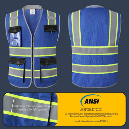 JKSafety Safety Vest for Men Women Hi Vis with Pockets and Cushioned Collar Construction Vest Meet ANSI Standard (BX360)