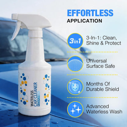 3-in-1 Waterless Car Wash Spray: Ceramic Coating + Quick Detailer - Clean, Shine & Protect Paint, Glass, Wheels Without Pre-washing - Nano-Hydrophobic Barrier - For Cars, Trucks, SUVs, RV - 16.9Oz