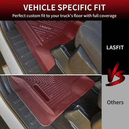 LASFIT Floor Mats for Ford F-150 2021-2026 | F150 Lightning 2022-2025 SuperCrew (Rear w/Fold Flat Storage) Carpet Floor All Weather Car Liners TPE Truck Mats - 1st and 2nd Row, 3pcs Black