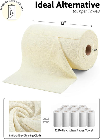 Fantasticlean Microfiber Cleaning Cloth Roll -75 Pack, Tear Away Microfiber Towels, 12" x 12", Reusable, Washable, Scratch Free, Ultra Absorbent for All-Around Cleaning Supplies (DimGray)