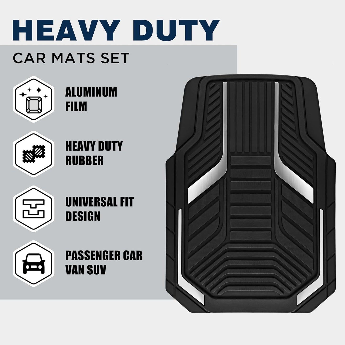 PIC AUTO Heavy Duty Rubber Floor Mats, Purple Aluminum Film Car Mats Set, Front and Rear Car Mats with Anti-Slip Backing, All Weather Protection, Trim-to-Fit for Automotive SUV, Sedan, Van