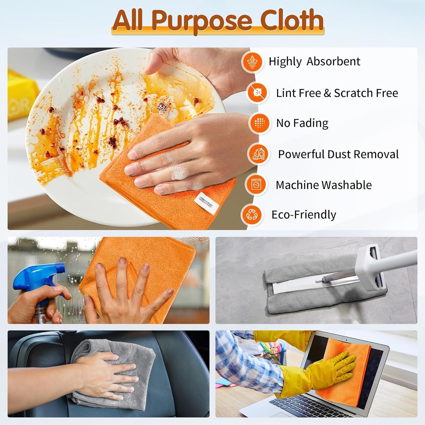 FIXSMITH Microfiber Cleaning Cloth - Pack of 50, Microfiber Towels for Cars 16 x 12 in, Highly Absorbent Cleaning Rags, Lint-Free, Streak-Free Cleaning Cloths for Car Kitchen Home Office