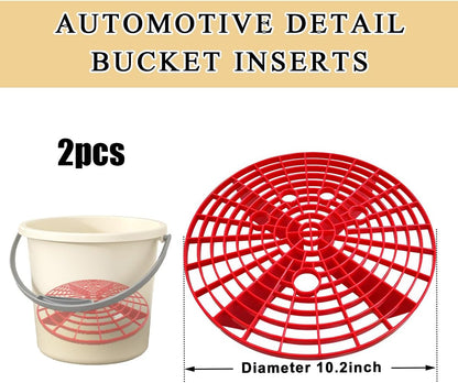 2 PCS Car Wash Bucket Insert, Plastic Wash Bucket Insert Removes Dirt Debris for Car Detailing Cleaning, Auto Detail Grit Trap Fits 12 Inch Diameter or 3-5 Gallon Bucket (Black+Red)