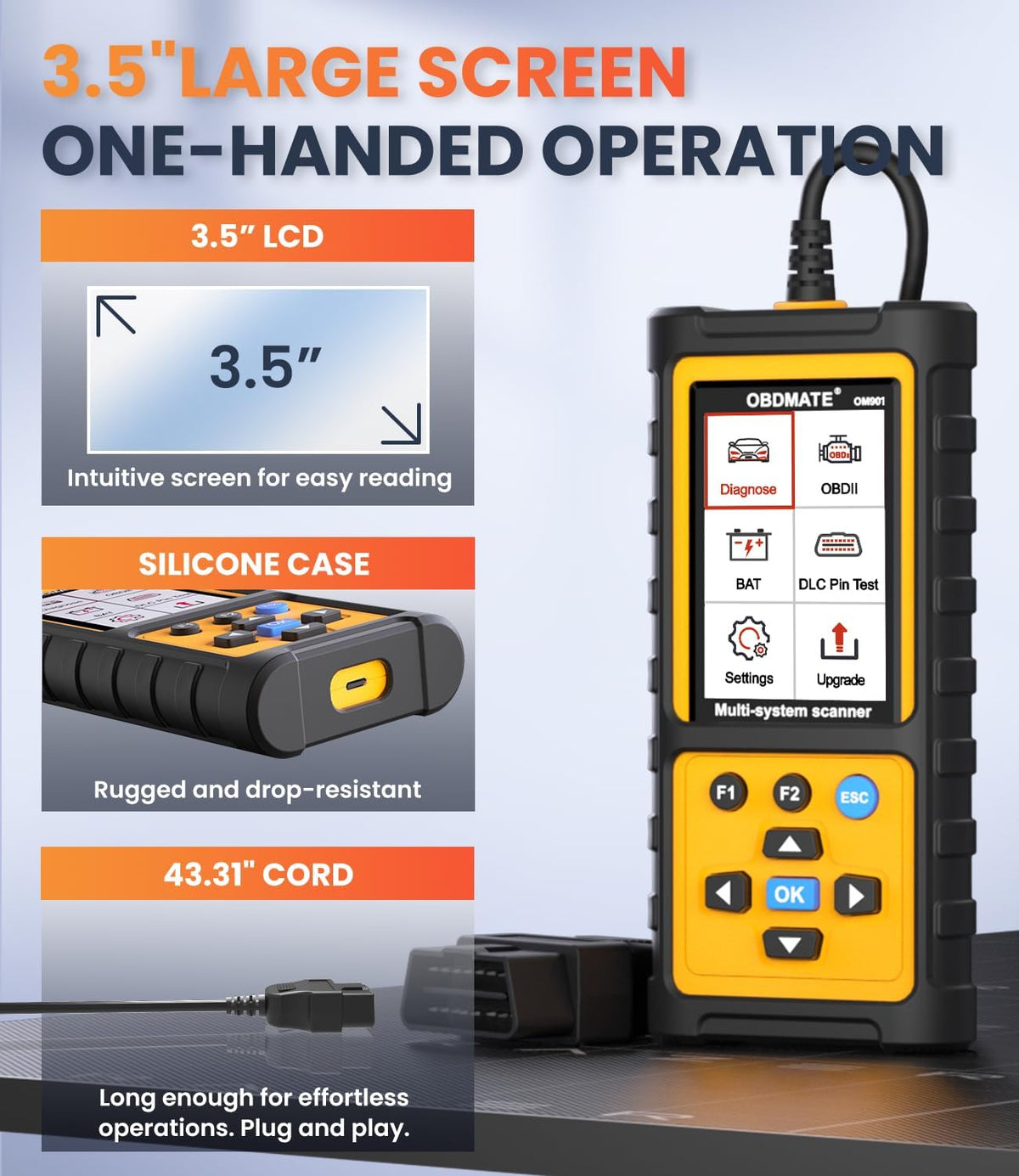 OBD2 Scanner with ABS SRS Transmission, Reset Fault Lights | Check Engine Code Reader with Full OBDII Functions | DLC Pin Test | Battery Voltage Check, Car Diagnostic Tool