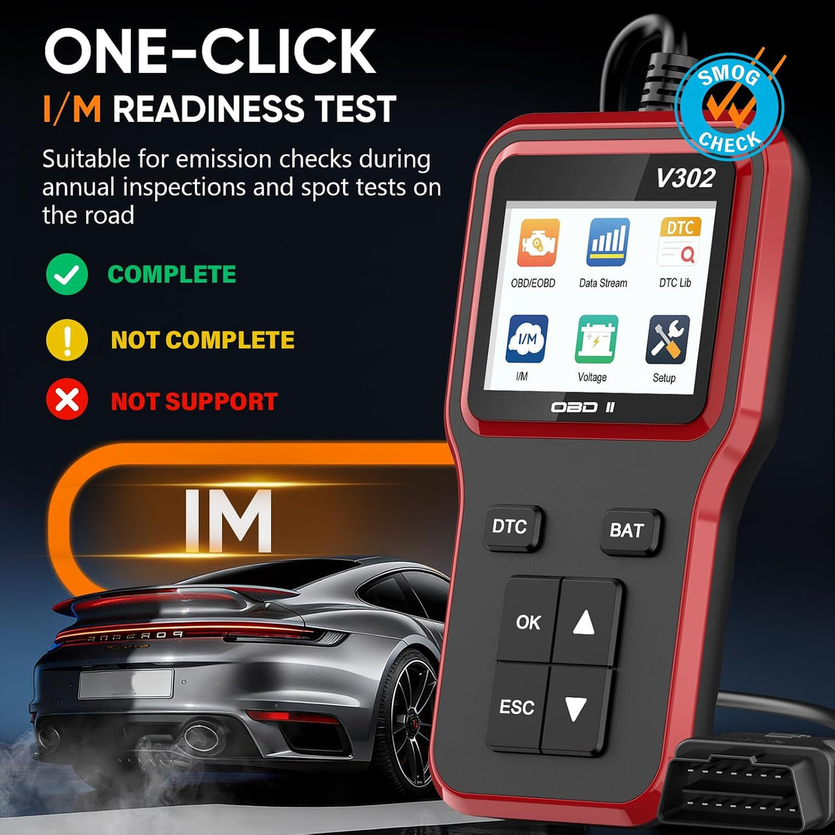 OBD2 Scanner with Battery Tester - Vehicle Code Reader for Check Engine Light, Plug and Play, Car Scanner Diagnostic Tool for All OBDII Vehicles After 1996