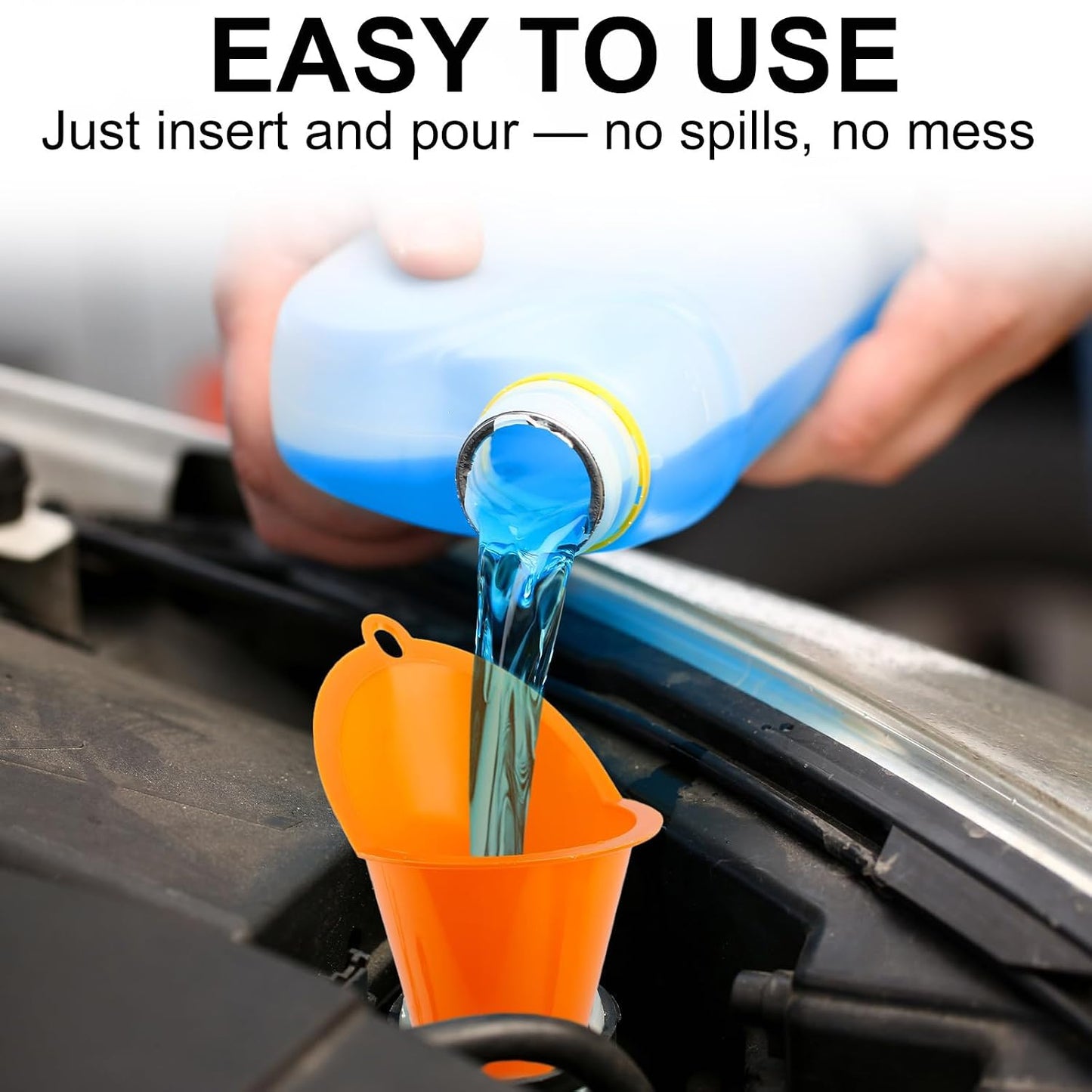 3-Pack Long-Neck Oil Funnels, 11" Multi-Purpose Funnels for Automotive & Motorcycle Use – Reusable Funnel for Oil, Gas & Transmission Fluid (Orange&Blue&Black)