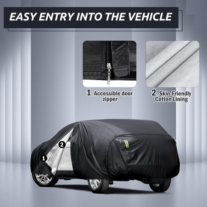 6 Layers Car Cover Waterproof All Weather for Automobiles, Size A3 with Zipper Cotton Fit for Toyota Camry, Honda Accord, Ford Mustang, Chevy Camaro/Malibu,Kia Optima/K5 (187-198 inch)