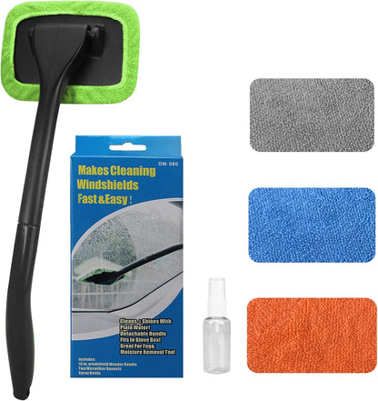 Miunice Car Windshield Cleaning Tool, Windshield Cleaner with 4 Washable and Reusable Microfiber Pads and Extendable Handle, for Auto Glass Wiper