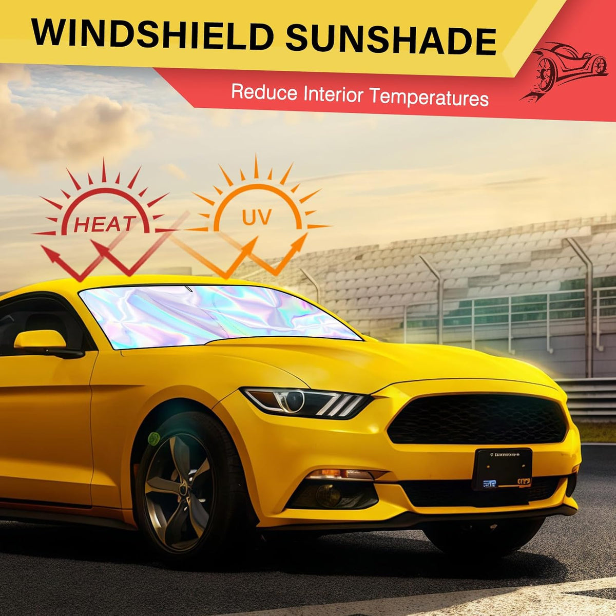 Iridescent Sun Shade for Car Windshield, Foldable Windshield Sun Shade, Universal Car Sun Shade Windshield, Upgrade Cover Sunshade Enhanced UV Rays Reflective Sun Visor Shade Keeps Vehicle Cool