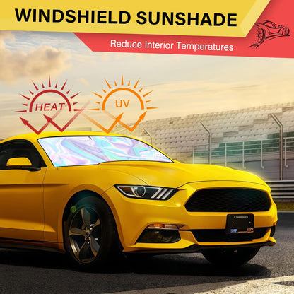 Iridescent Sun Shade for Car Windshield, Foldable Windshield Sun Shade, Universal Car Sun Shade Windshield, Upgrade Cover Sunshade Enhanced UV Rays Reflective Sun Visor Shade Keeps Vehicle Cool
