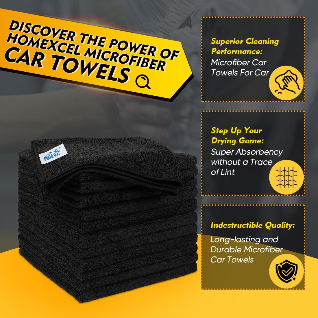 HOMEXCEL Microfiber Cleaning Cloth 12 Pack, 12.5 x 12.5 inch Microfiber Towels for Cars, Ultra Absorbent Washing Cloth, Lint Free Streak Free Cleaning Rags for Car, Kitchen, and Window (Grey)