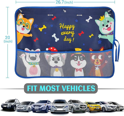 Car Sun Shade Side Window, 2 Pcs Blackout Car Window Shade for Baby Privacy with Storage Net Pockets Auto Curtains 7 Suction Cups for Heat/UV Protection Sun Block Covers