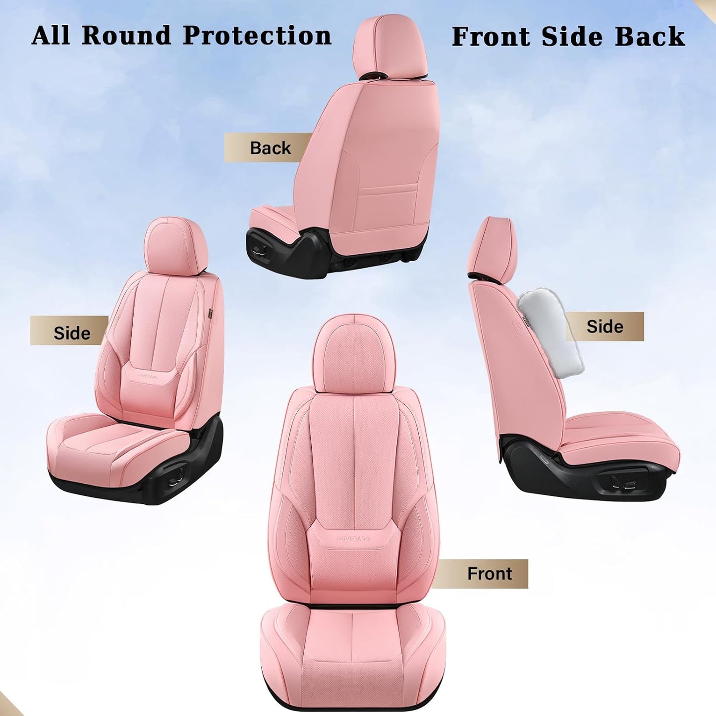 Coverado Seat Covers Full Set, Black Seat Covers for Cars 5 Seats, Car Seat Protector, Waterproof Nappa Leather Car Seat Cushion, Front and Rear Car Seat Cover Fit for Most Sedans SUV Pick-up Truck - Colors A