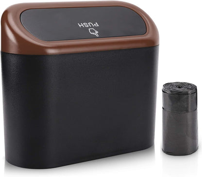 Accmor Car Trash Can with Lid, Mini Auto Dustbin Garbage Organizer Holder 2 Packs, Automotive Storage Container Bin with 60 Pcs Bags for Vehicle, Home, Office