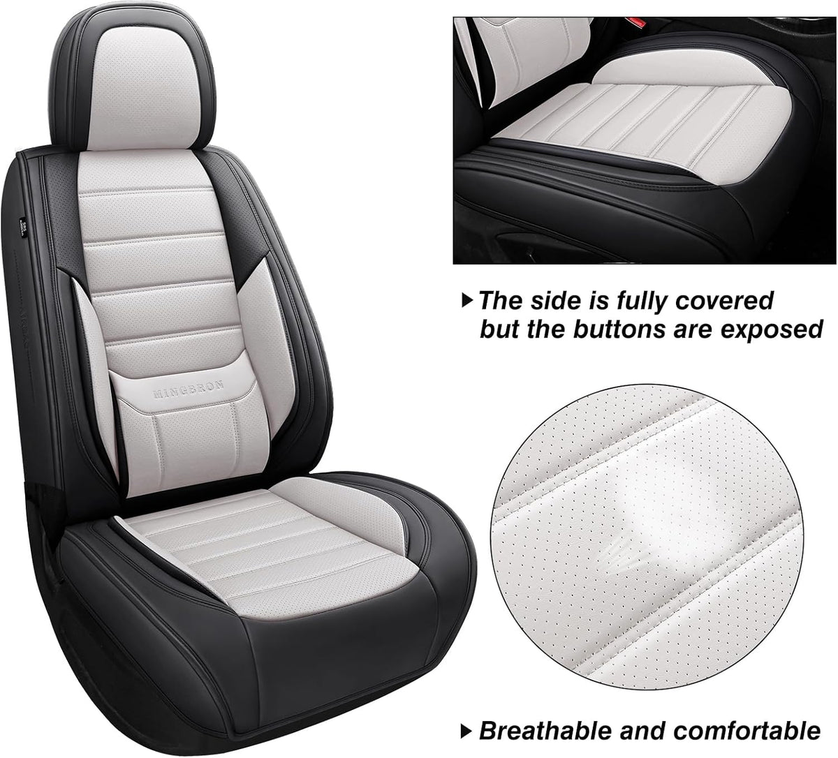 MINGBRON Car Seat Cover Full Set, Leather Car Seat Cover, Waterproof Seat Covers, Car Seat Cushion, Nappa Leather Seat Covers Car Seat Protector Universal Fit Most Cars Black