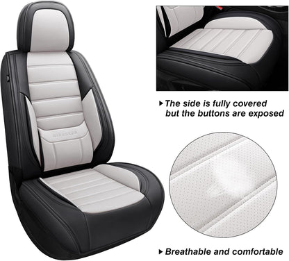 MINGBRON Car Seat Cover Full Set, Leather Car Seat Cover, Waterproof Seat Covers, Car Seat Cushion, Nappa Leather Seat Covers Car Seat Protector Universal Fit Most Cars Black