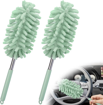 2 PCS Car Interior Duster with Extension Pole, Microfiber Car Duster with Bendable Head, Car Accessories Dusters Exterior&Interior Scratch Free, for Cleaning of Vehicle Details, Offices, Windows(Pink)