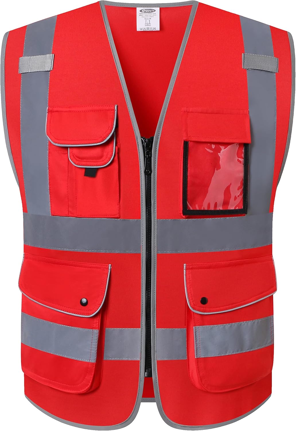 JKSafety 9 Pockets Class 2 High Visibility Zipper Front Safety Vest With Reflective Strips,Meets ANSI/ISEA Standard (Large, 150-Yellow) - Colors A