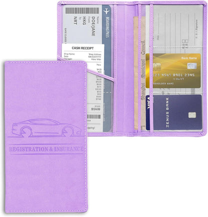 Leather Premium Car Registration & Insurance Card Holder, Vehicle Glove Box Wallet Case, for Documents, Cards, License (Blue)