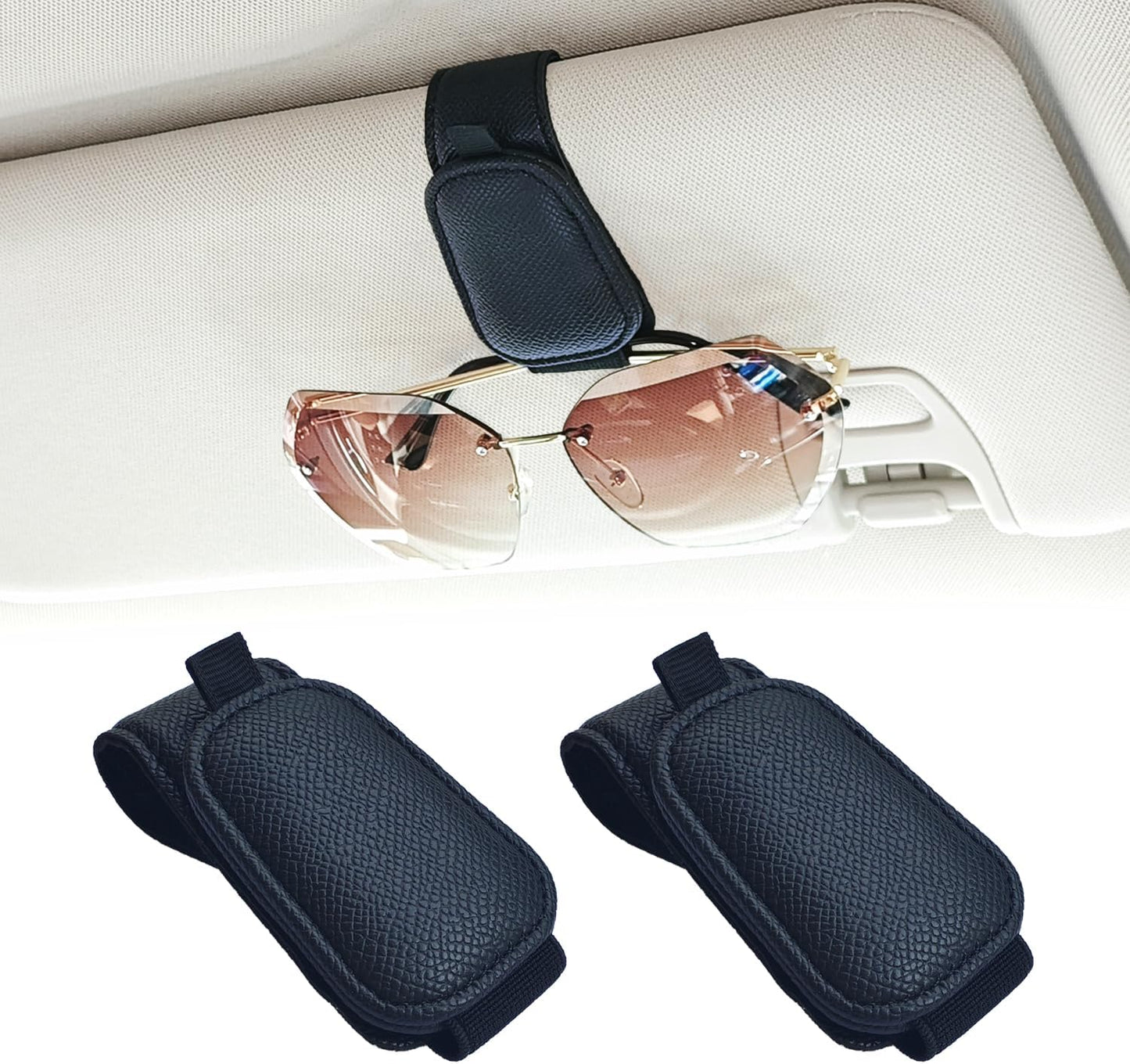 Yuoyar 2 Packs Magnetic Sunglass Holder for Car Visor (Grey) | Magnetic Interior Car Accessories
