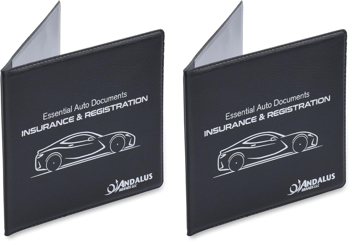 Andalus Auto Registration & Insurance Card Holder Pack of 2, Waterproof Essential Car Registration Holder with Hook & Loop Closure, Perfect for Every Vehicles Glove Boxes (White - 5 1/8" x 4 5/8")