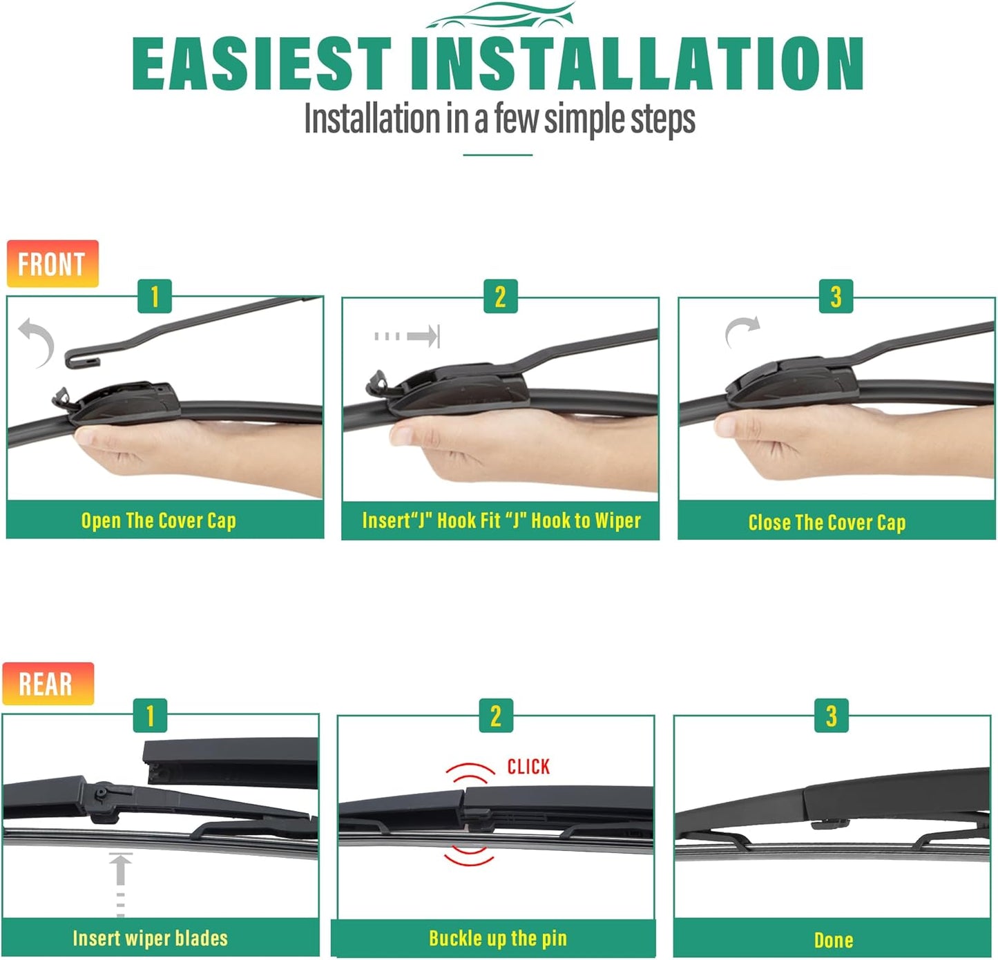26" 16" 11" Windshield Wiper Blades Replacement for Chevrolet Chevy Trax 2024 2025 2026 Premium All Weather Front Rear Wipers Set - OEM Quality (Pack of 3) - Colors D