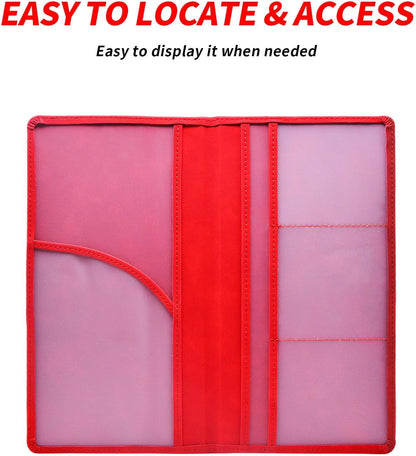 Car Registration and Insurance Card Holder - Vehicle Glove Box Document Organizer - Premium PU Leather Wallet Case - Driver License - Pink