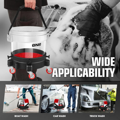 DNA Motoring 5 Gallon Washing System Includes 15.5L Bucket, Filtration System Insert, Five Castor, Bucket Dolly, and Lid for Car Wash and Detailing, Transparent, TOOLS-00603