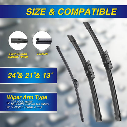 5 PLUS® Silicone Windshield Wipers Replacement for 2007-2014 Ford edge, 2007-2015 Lincoln MKX Wiper Blades(Set of 3),Automotive Replacement Windshield Wiper Blades For My Car-26"/20"/14" - Colors B