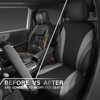 CAR PASS Line Rider Sporty Front Seat Covers,Gray Car Seat Covers Two Front Seats Only, Airbag Compatible,Universal Fit Sedans,Cars,Vans,SUV,Truck(Black and Gray)