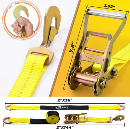 Trekassy 2" x 144" Car Tie Down Straps for Trailers, Heavy Duty Tire Tie Downs for ATV/UTV, 10000lbs Break Strength, Include 4 Axle Straps for Different Uses