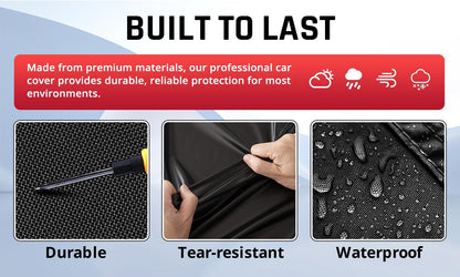 Car Cover Waterproof All Weather Protection with Red Stripe Design, Universal Fit Toyota Camry Solara, Ford Fusion, Kia Stinger Optima, Nissan Maxima, VW Passat, Subaru Legcy