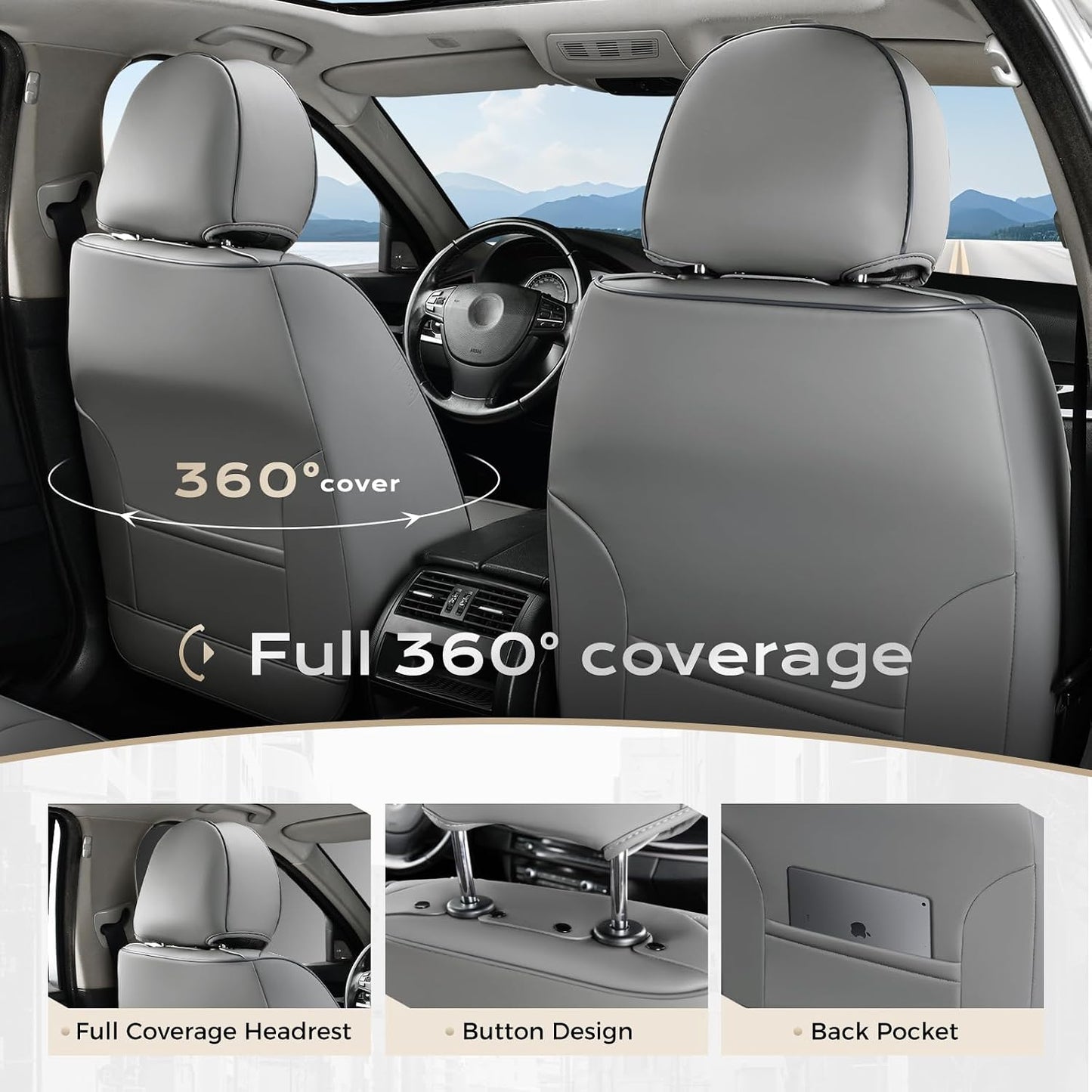 Coverado Seat Covers Full Set, Black Seat Covers for Cars 5 Seats, Car Seat Protector, Waterproof Nappa Leather Car Seat Cushion, Front and Rear Car Seat Cover Fit for Most Sedans SUV Pick-up Truck - Colors B